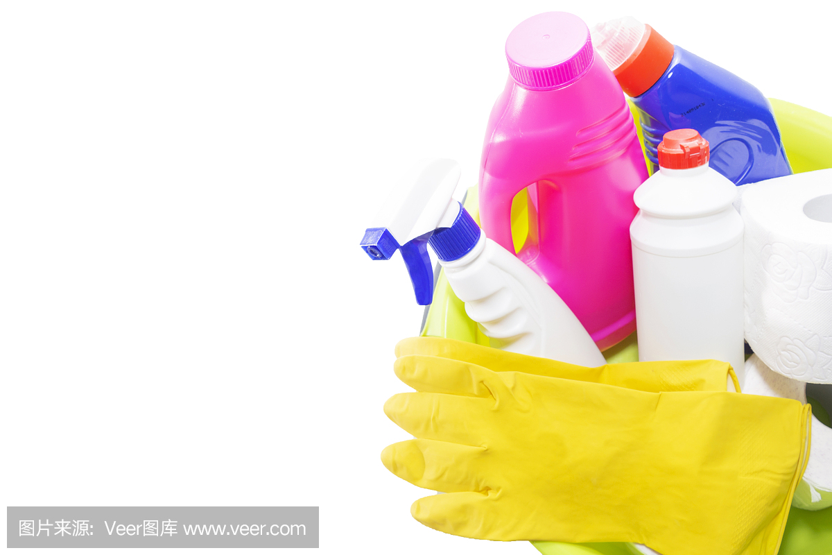 清洁维修用品,日用化学品,橡胶手套,清洁公寓和办公室的绿色盆